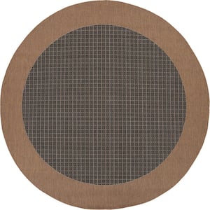 Recife Checkered Field Black-Cocoa 8 ft. x 8 ft. Round Indoor/Outdoor Area Rug