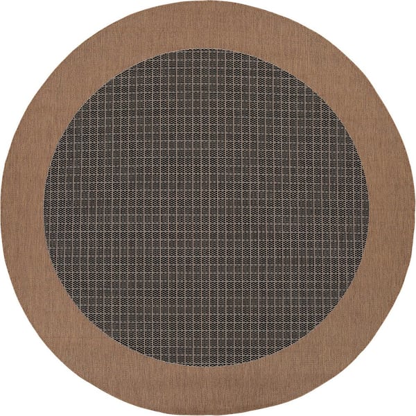 Recife Checkered Field Black-Cocoa 9 ft. x 9 ft. Round Indoor/Outdoor Area Rug