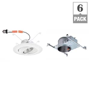 6 in. 3000K White New Construction Recessed Integrated LED Housing Gimbal LED Trim Kit (6-Pack)