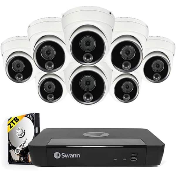 Swann Master 4K, 8-Channel, 8-Dome Camera, Indoor/Outdoor PoE Wired 4K UHD 2TB HDD NVR Security Surveillance System