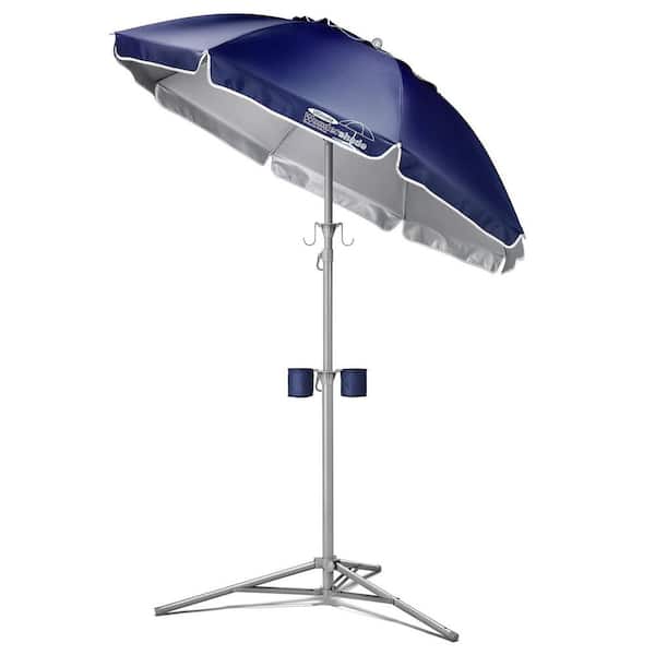 Unbranded 5 ft. Beach Umbrella Portable Sun Shade Umbrella for Instant Lightweight and Adjustable Sun Protection in Navy Blue