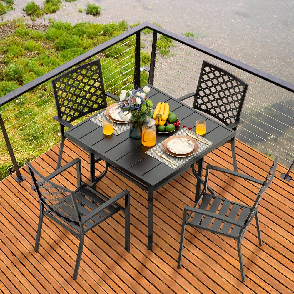 Black Iron Stackable Outdoor Dining Armchairs, Set of 4