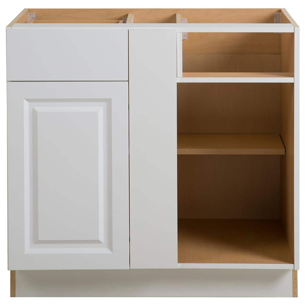 Hampton Bay Benton Assembled 36x24 5x34 5 In Blind Base Corner Cabinet In White Bt3635l Wh The Home Depot