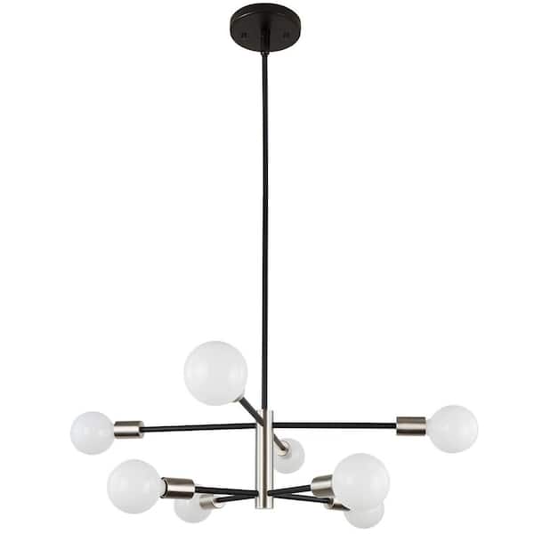 HKMGT 8-Light Silver Modern Sputnik Chandelier for Kitchen Island, Living Room with No Bulbs iIncluded