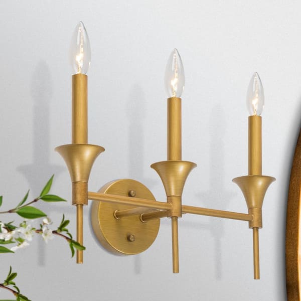 LNC Antique Gold Linear Metal Candle Holder Wall Sconce Modern