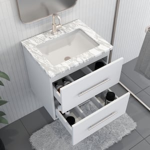 Napa 24 in. W x 22 in. D Single Sink Bathroom Vanity Wall Mounted in White with Carrera Marble Countertop