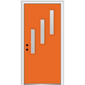 36 in. x 80 in. Davina Right-Hand Inswing 3-Lite Frosted Glass Painted Fiberglass Prehung Front Door on 4-9/16 in. Frame