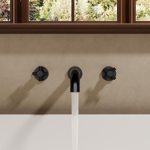 11 in. Long Spout Double-Handle Wall Mount Roman Tub Faucet 6.74 GPM with Spot Resistant in Matte Black Valve Included