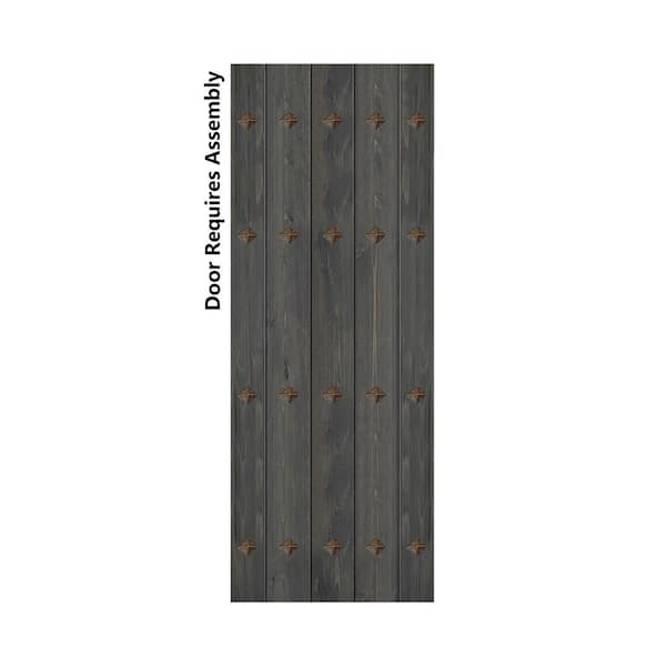 ISLIFE Mid-Century New Style 30 in. x 84 in. Carbon Gray DIY Solid Wood Sliding Barn Door Slab
