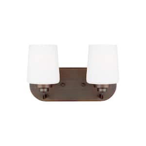 Windom 12 in. 2-Light Bronze Contemporary Traditional Wall Bathroom Vanity Light with Alabaster Glass Shades