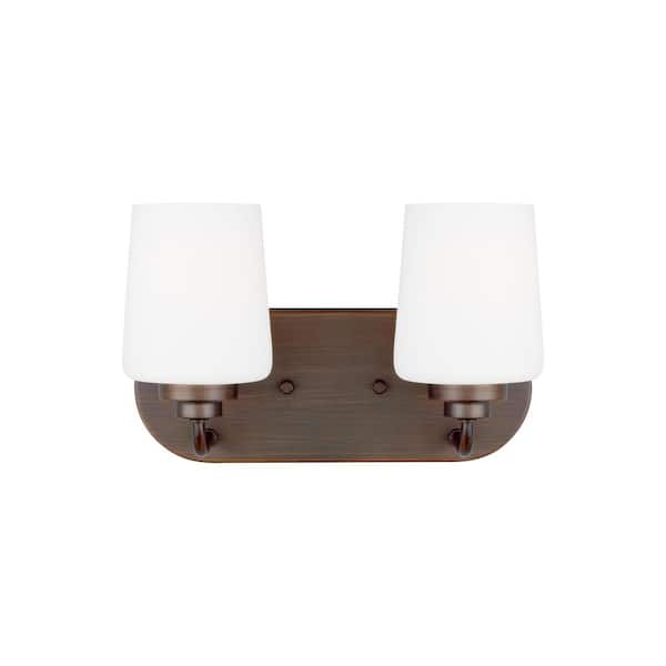 Generation Lighting Windom 12 in. 2-Light Bronze Contemporary Traditional Wall Bathroom Vanity Light with Alabaster Glass Shades