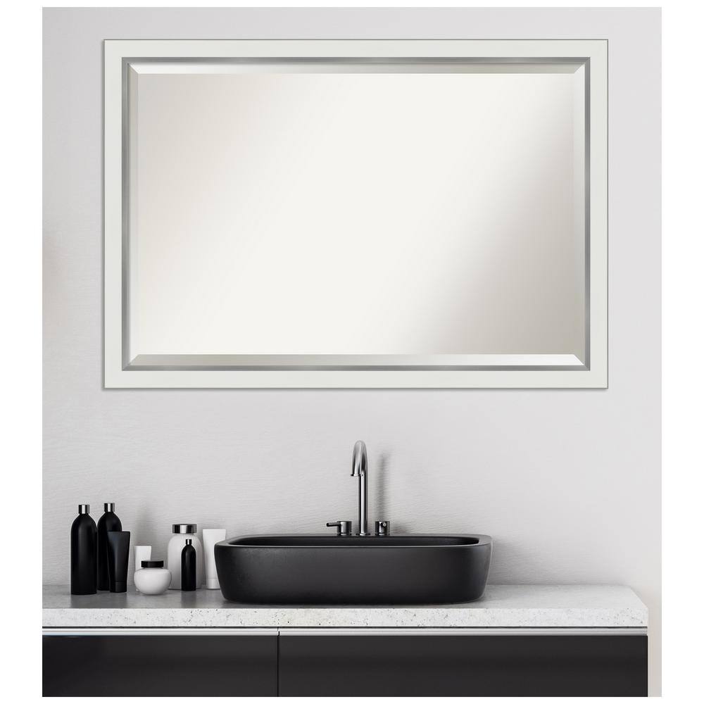 Eva Narrow White Silver Rectangular Bathroom Vanity Wall Mirror