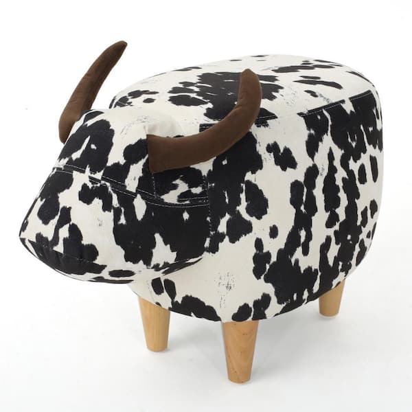 Benjara Massy White and Black Velvet Cow Shape Accent Small(Under 25.25 in. ) Ottoman