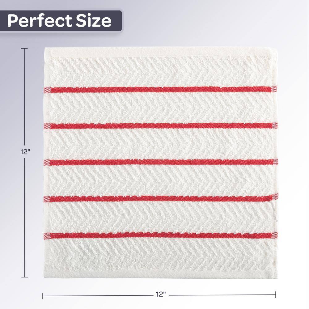Set of 16 White and Red Cotton Dish Cloths, 12x12in