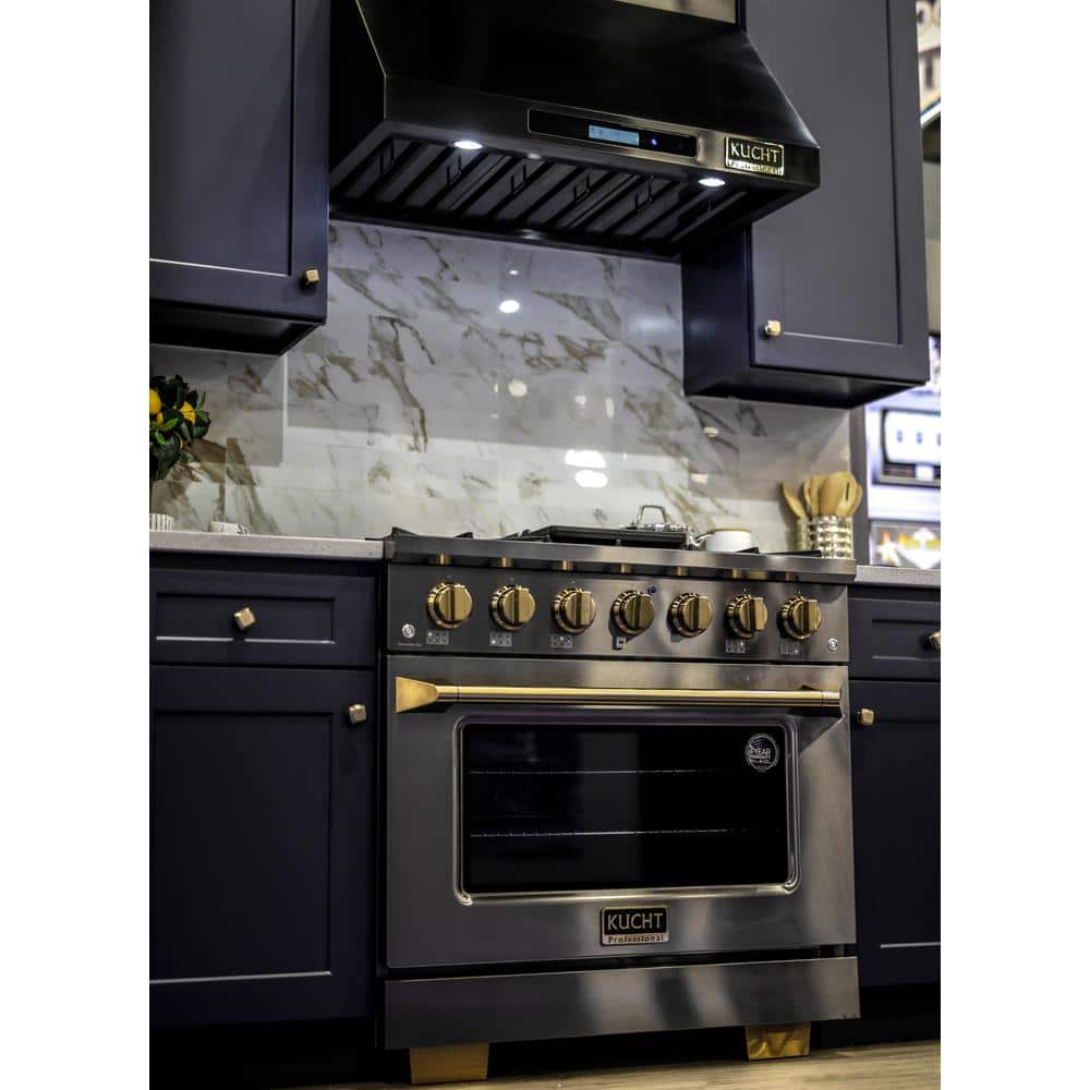 Gemstone 36" Titanium Stainless Steel Propane Gas Range with Gold Accents