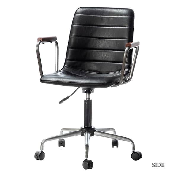 JAYDEN CREATION Saale Black PU Faux Leather Office Task Chair with Silver Base