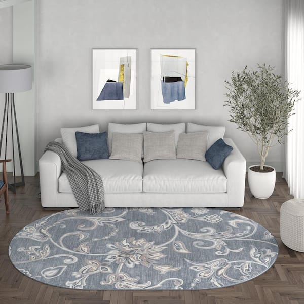 Madison Floral Dark Gray 5 ft. x 8ft. Oval Indoor Area Rug