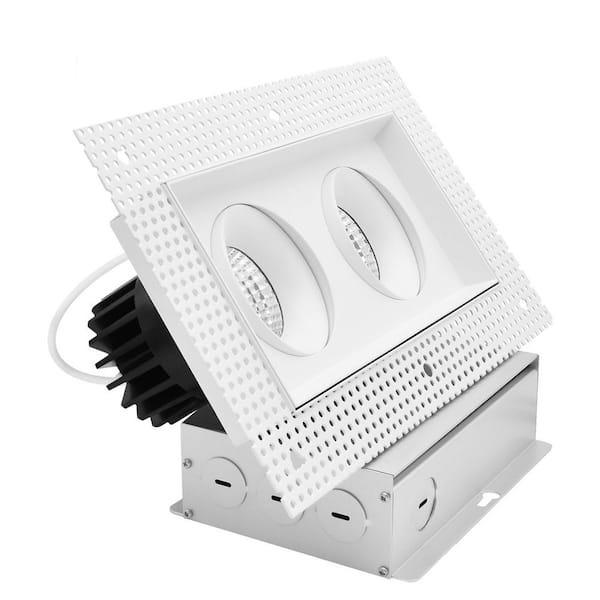 2-Head Integrated LED Rectangle Regressed Trimless Gimbal Light, 360° + 15° Swivel, 5CCT, CRI90, 30W, 2000LM, Dimmable