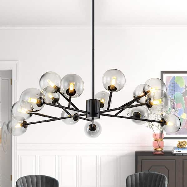 Rennnsan Ethan 15-Light Black Modern Glass Globe Bubble Chandelier