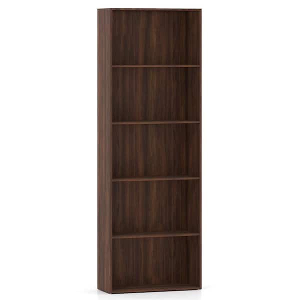 Costway 67 in. H Walnut Engineered Wood 5-Shelf Standard Bookcase Stand Multi Functional Storage Display Cabinet