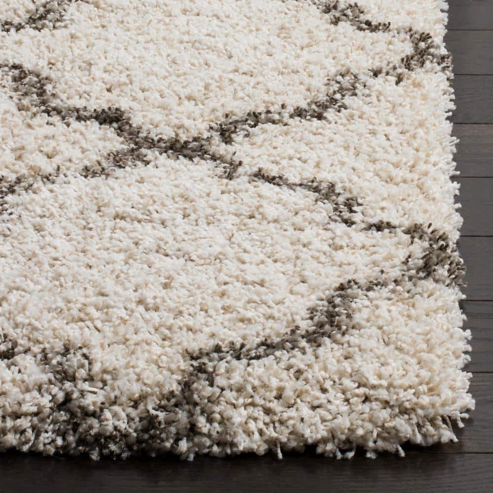Ivory and Grey High Pile Shag Area Rug 8' x 10'