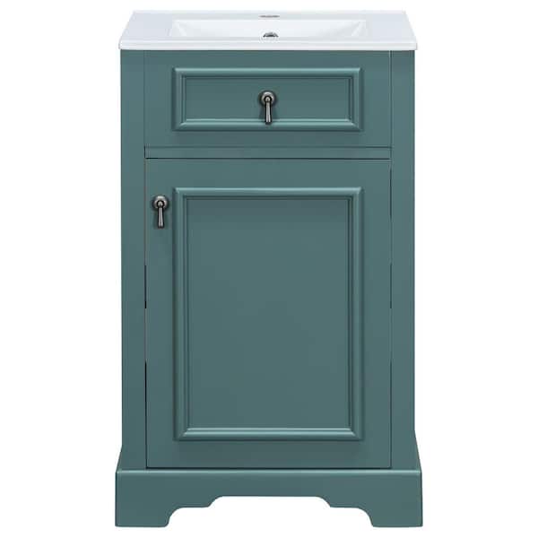 20 in. Freestanding Green Bath Vanity with White Ceramic Top Unassembled