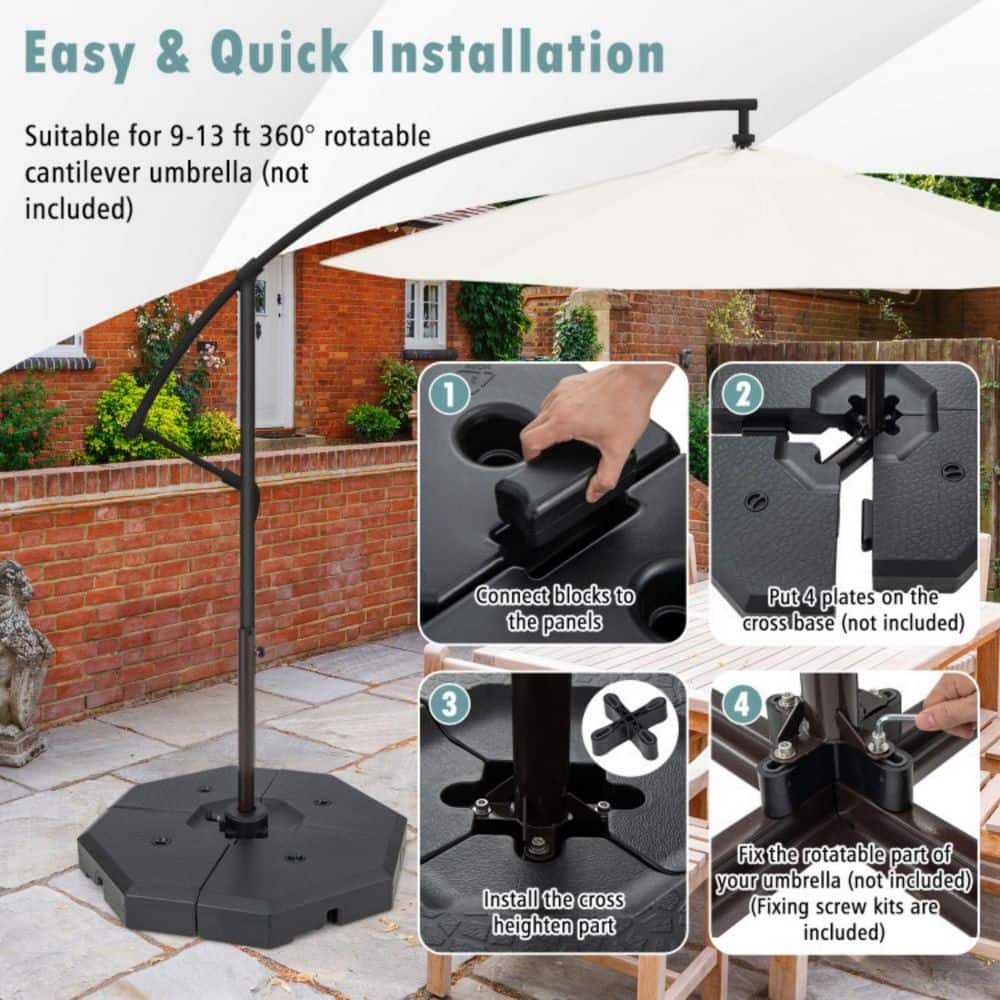 Black Octagonal Heavy-Duty Patio Umbrella Base Weight Set