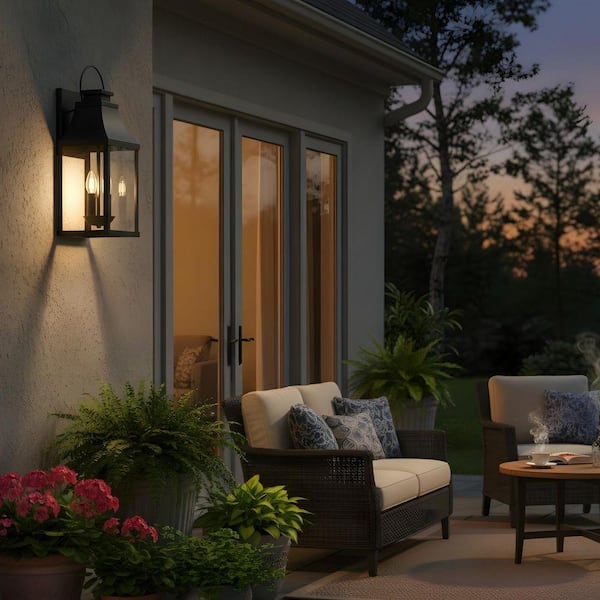 20.2 in. 2-Light Black Outdoor Wall Sconce without Bulb for Porch, Garage or Entry Lighting（2-Pack）