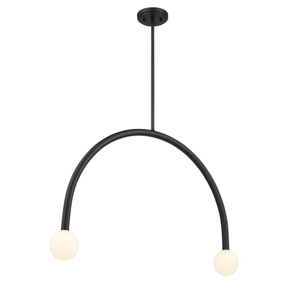 4 in. W x 21 in. H 2-Light Matte Black Contemporary Chandelier with White Opal Glass Shades price history on PriceWatchPro