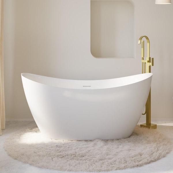 Villa 66 in. x 28.74 in. Soaking Bathtub with Center Drain in Glossy White Freestanding 100% Pure Virgin Acrylic Bathtub