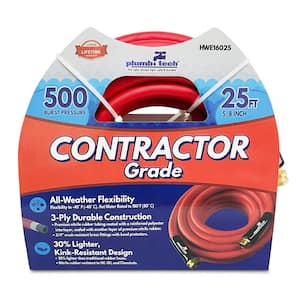 5/8 in dia. x 25 ft. Premium Red Nitrile Rubber Multi-Purpose Hot/Cold Water Hose: Contractor Grade, BP 500-Piece
