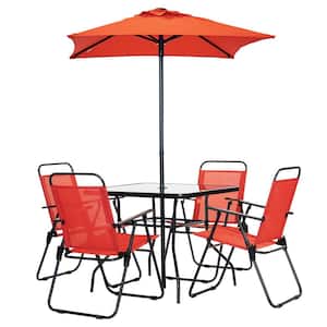 6-Piece Metal Square Outdoor Patio Table Set in Ruby Red