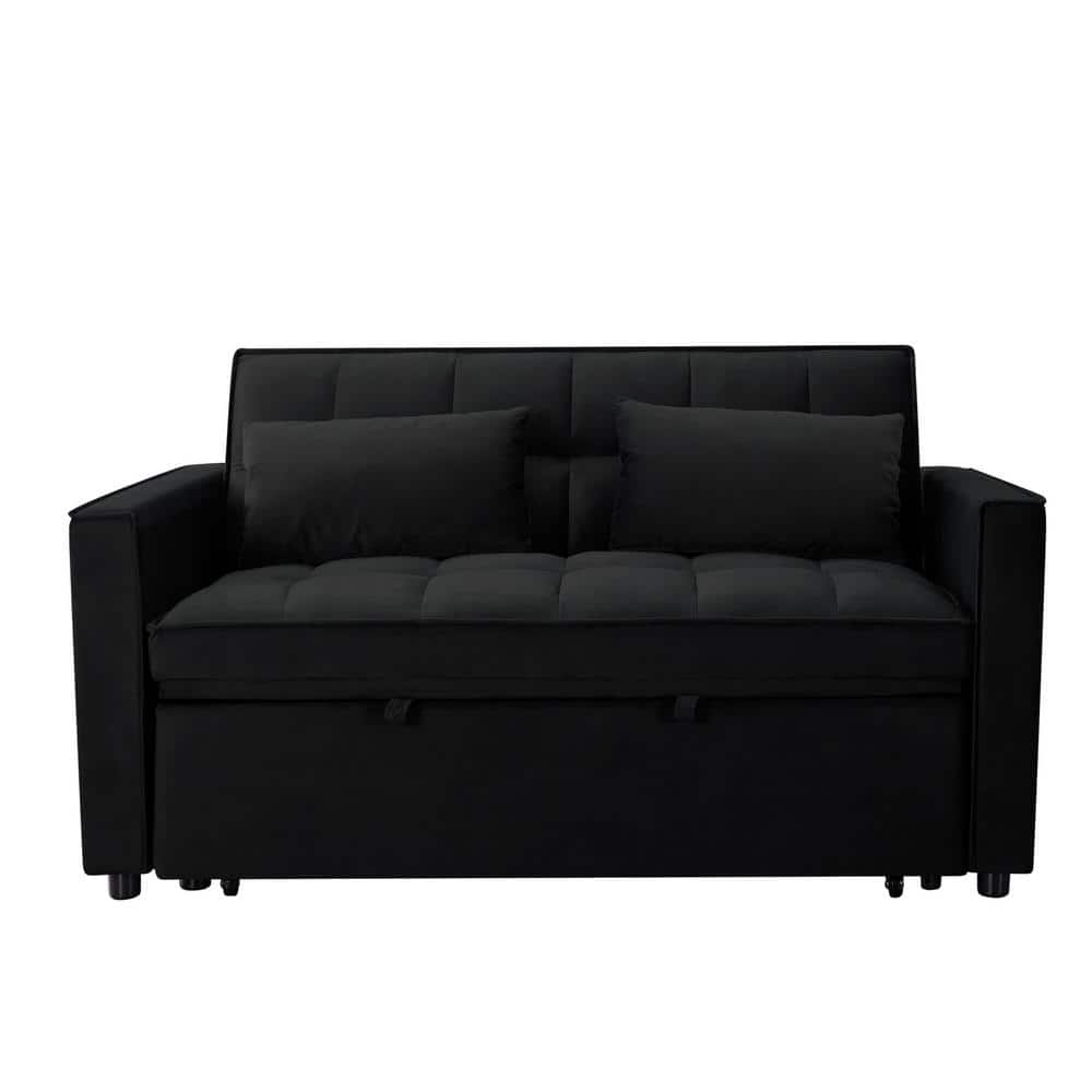 46 in. Black Velvet Twin Size Sofa Bed