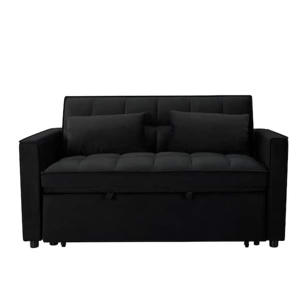 46 in. Black Velvet Twin Size Sofa Bed