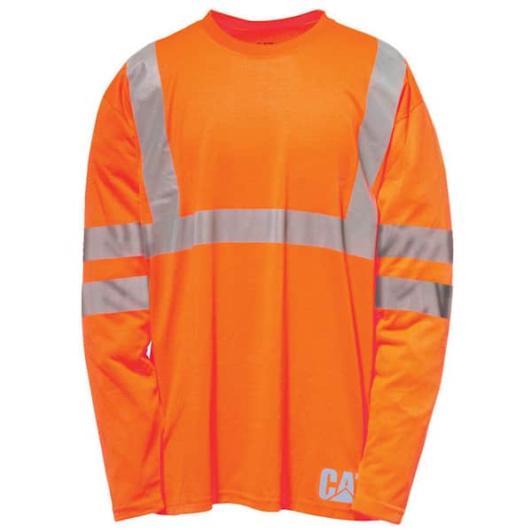 Caterpillar Hi-Vis Men's Small Orange Polyester ANSI Class 3-Long Sleeve T-Shirt