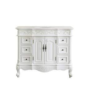 Timeless Home 42 in. W x 22 in. D x 36 in. H Single Bathroom Vanity in Antique White with White Marble and White Basin