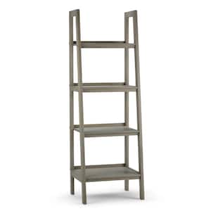 Sawhorse Solid Wood 72 in. x 24 in. Modern Industrial Ladder Shelf in Distressed Grey