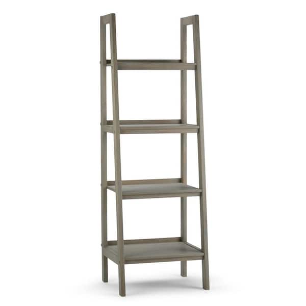 Simpli Home Sawhorse Solid Wood 72 in. x 24 in. Modern Industrial Ladder Shelf in Distressed Grey