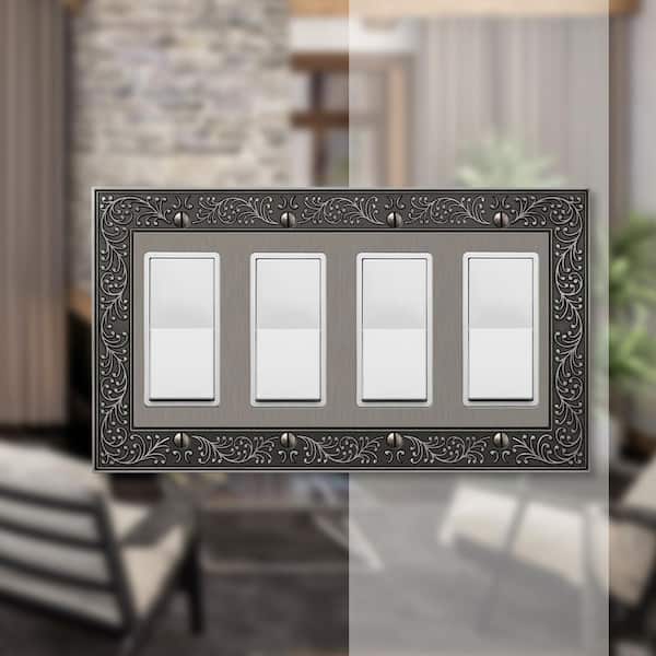 English Garden 4 Gang Rocker Metal Wall Plate - Antique Nickel