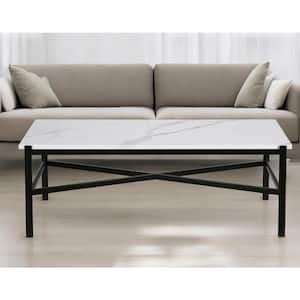 46 in. Black Rectangle Faux Marble Coffee Table