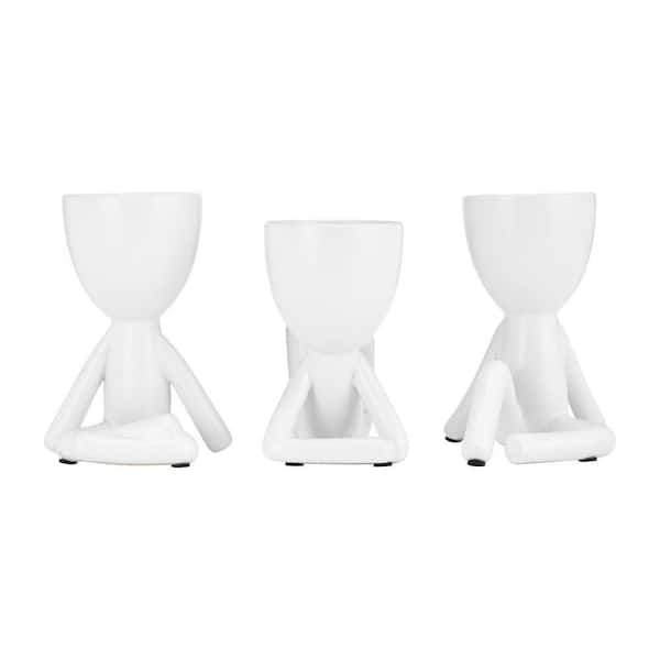 White 8 in. x 5 in. Ceramic Sitting Human Figurines (Set of 3)