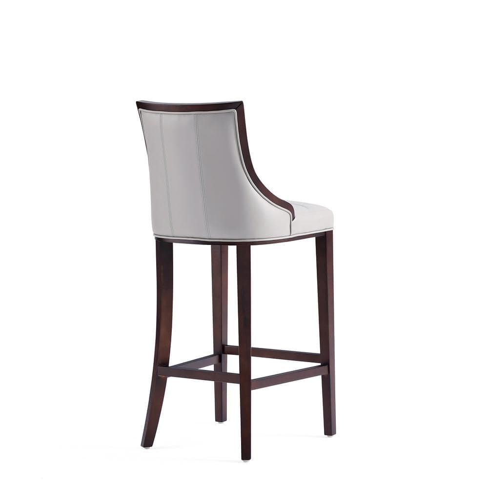 Light Grey Faux Leather Walnut Wood Bar Stool