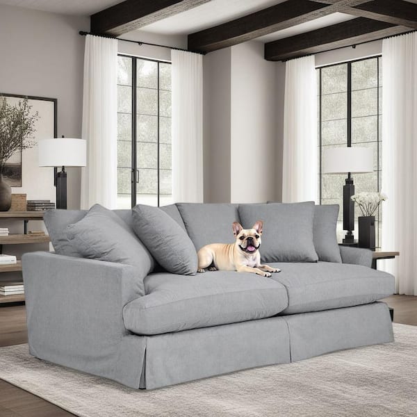 Armen Living Ciara 93 in. Flared Arm Fabric Rectangle Upholstered Sofa in. Slate Gray