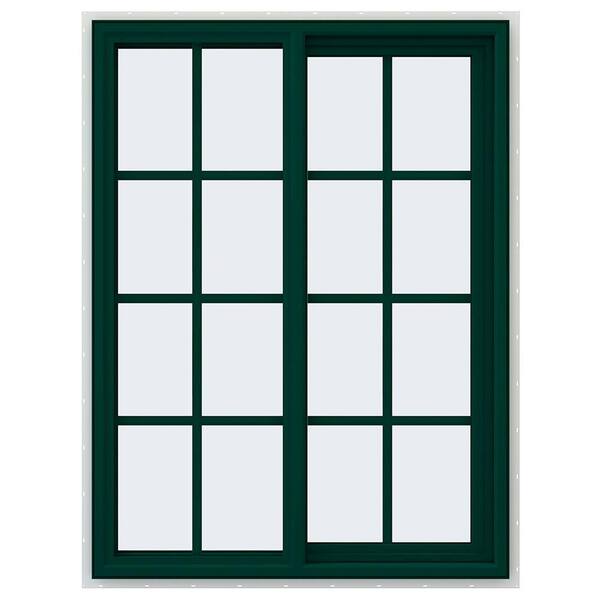 JELD-WEN 35.5 in. x 47.5 in. V-4500 Series Green Painted Vinyl Right-Handed Sliding Window with Colonial Grids/Grilles
