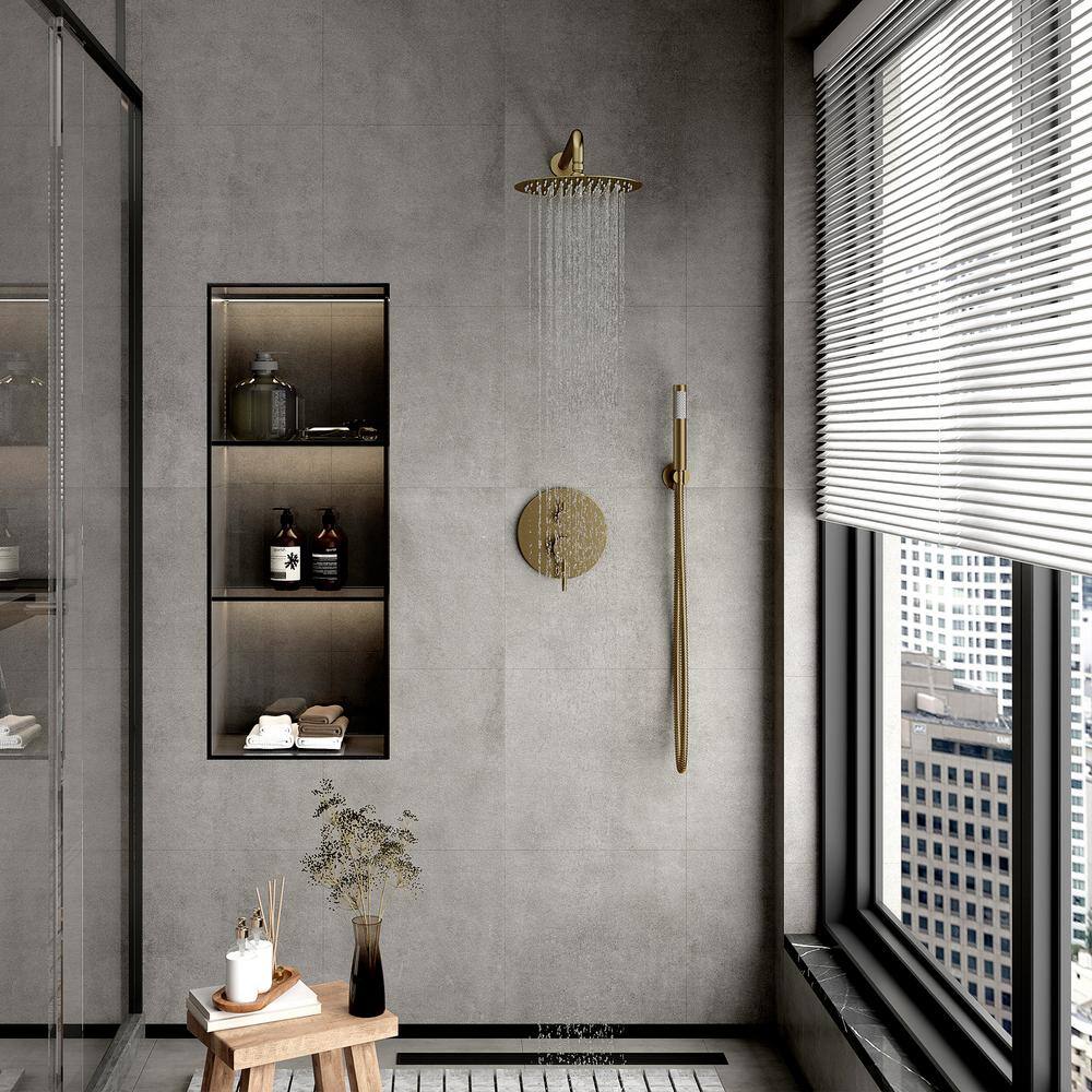 Large Brushed Gold Stainless Steel Dual Shower Head System