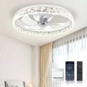 19.68 in. Indoor White Ceiling Fans with Lights and Remote, Flush Mount 5-Blade Ceiling Fan, Dimmable for Bedroom