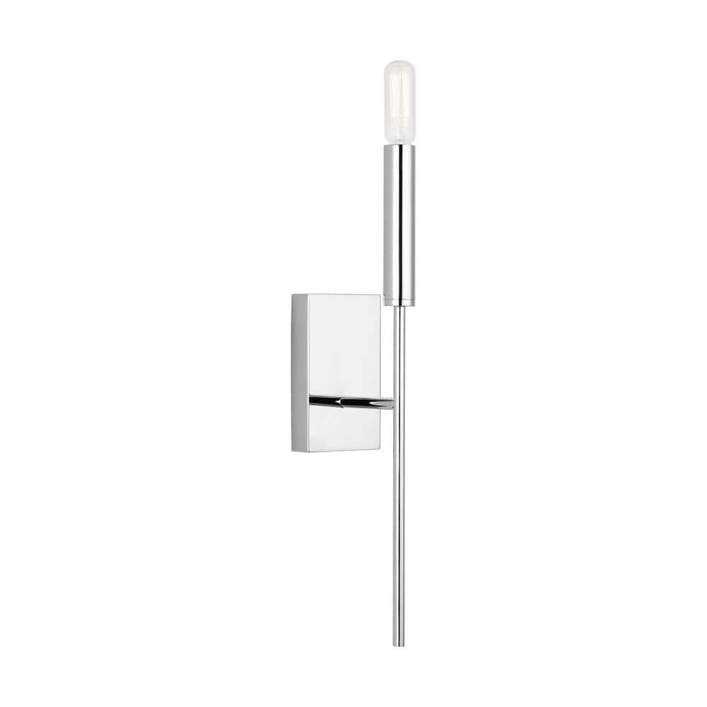 Polished Nickel Iron Wall Sconce with White Linen Shade