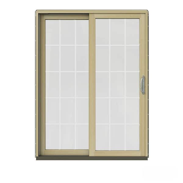 JELD-WEN 60 in. x 80 in. W-2500 Contemporary Desert Sand Clad Wood Left-Hand 15 Lite Sliding Patio Door w/Unfinished Interior
