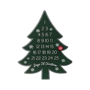 17 .13 in. Green Metal Christmas Tree Advent Calendar Days Until Christmas Wall Decor