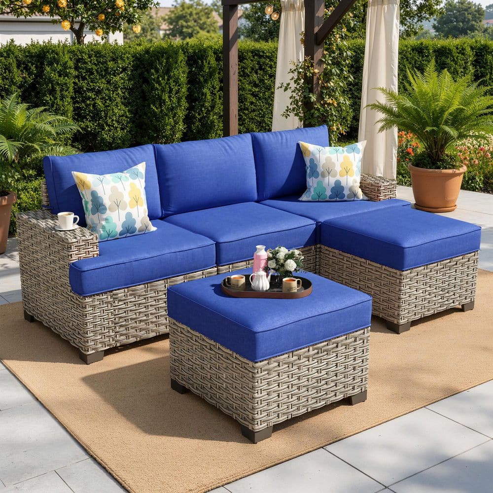 Tiberte Gray 5-Piece Wicker Patio Conversation Seating Set with Navy Blue Cushions price history on PriceWatchPro